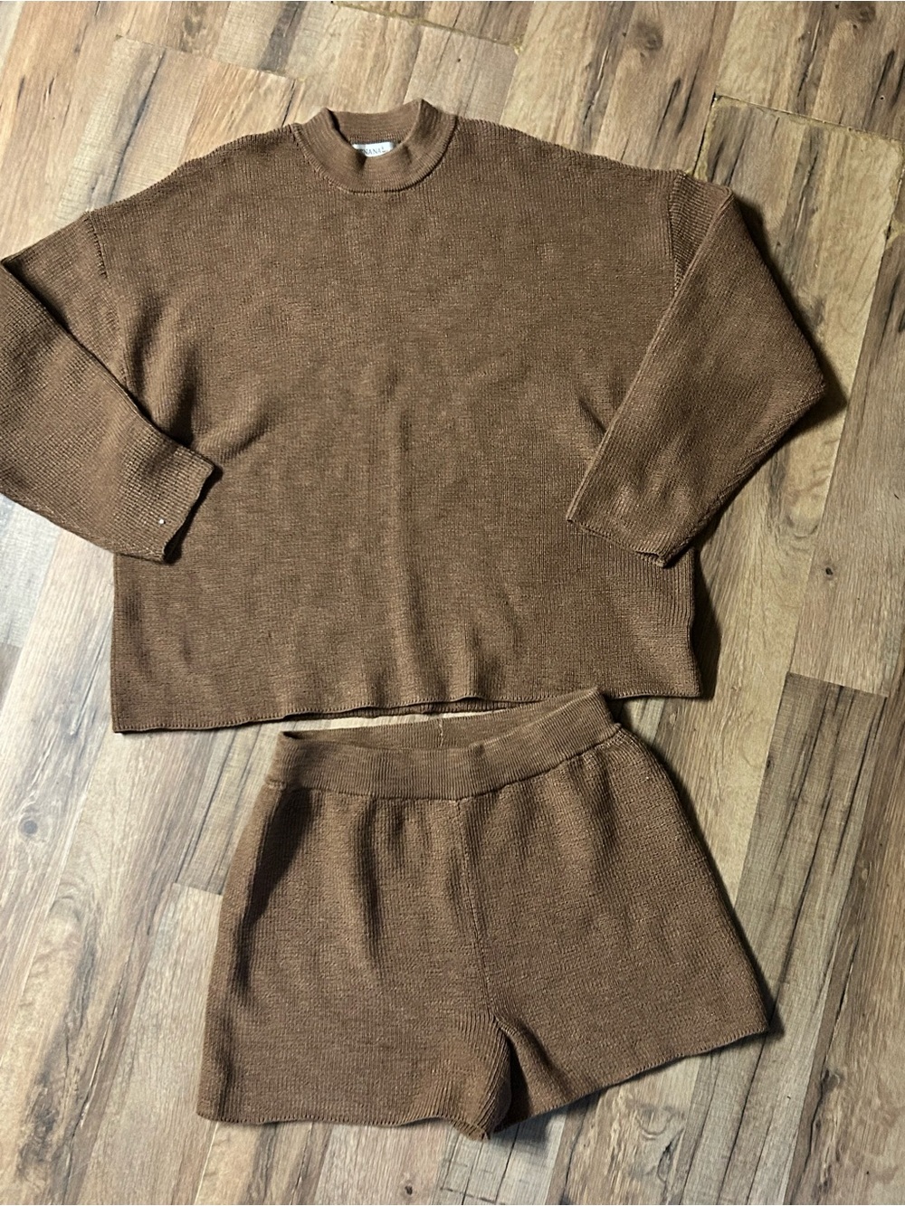 Cozy Brown Knit Sweater and Shorts Set - Women's Lounge Two-Piece
